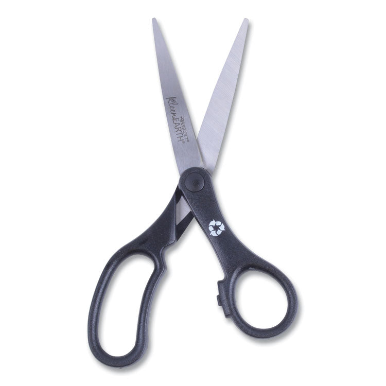 KleenEarth Basic Plastic Handle Scissors, 8" Long, 3.25" Cut Length, Straight Black Handle