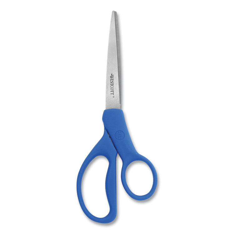 Preferred Line Stainless Steel Scissors, 8" Long, 3.5" Cut Length, Straight Blue Handle, 2/Pack