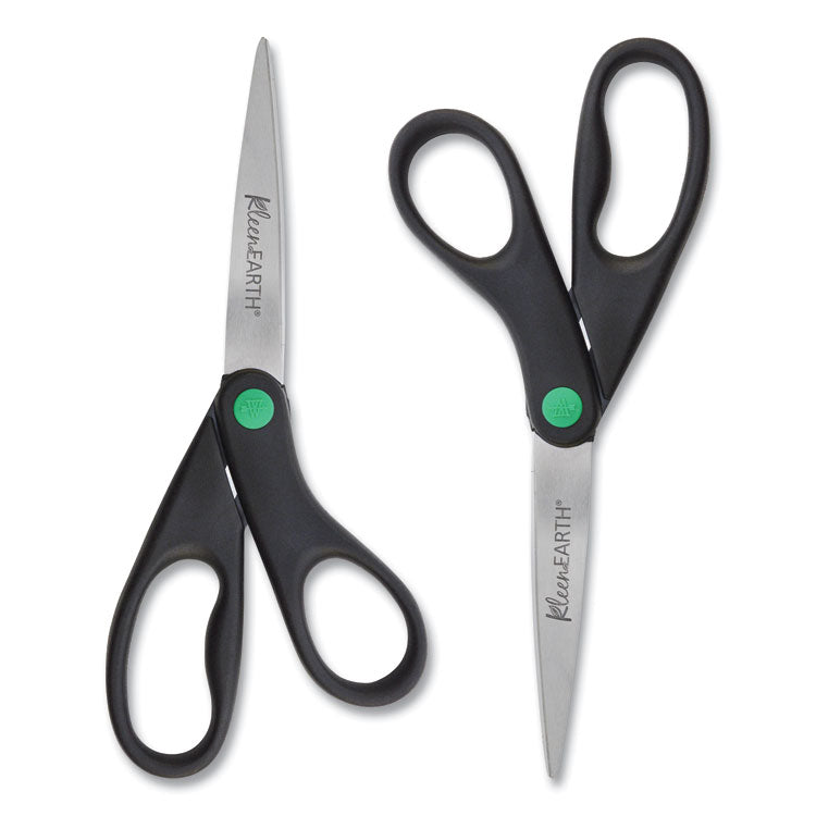 KleenEarth Scissors, 8" Long, 3.25" Cut Length, Straight Black Handle, 2/Pack