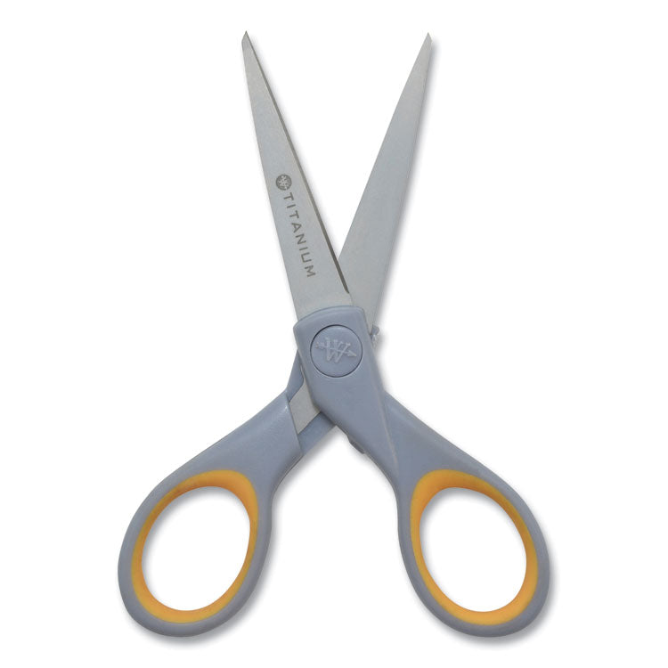 Titanium Bonded Scissors, 5" and 7" Long, 2.25" and 3.5" Cut Length, Straight Gray/Yellow Handle, 2/Pack