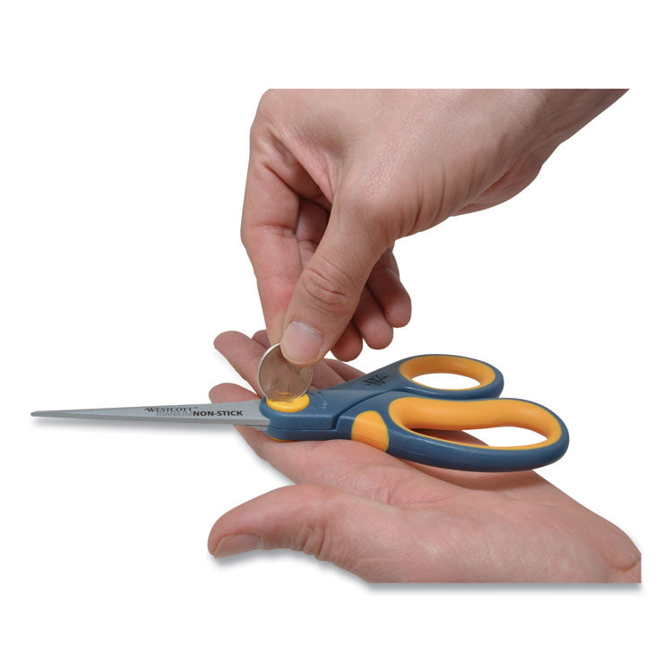 Non-Stick Titanium Bonded Scissors, 8" Long, 3.25" Cut Length, Straight Gray/Yellow Handle