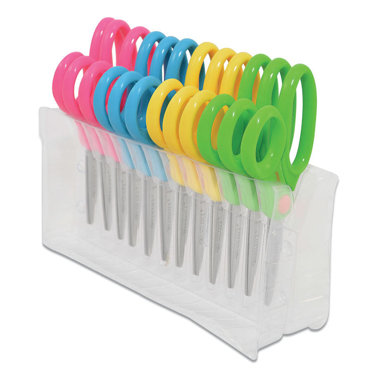 Kids' Scissors with Antimicrobial Protection, Rounded Tip, 5" Long, 2" Cut Length, Straight Assorted Color Handles, 12/Pack