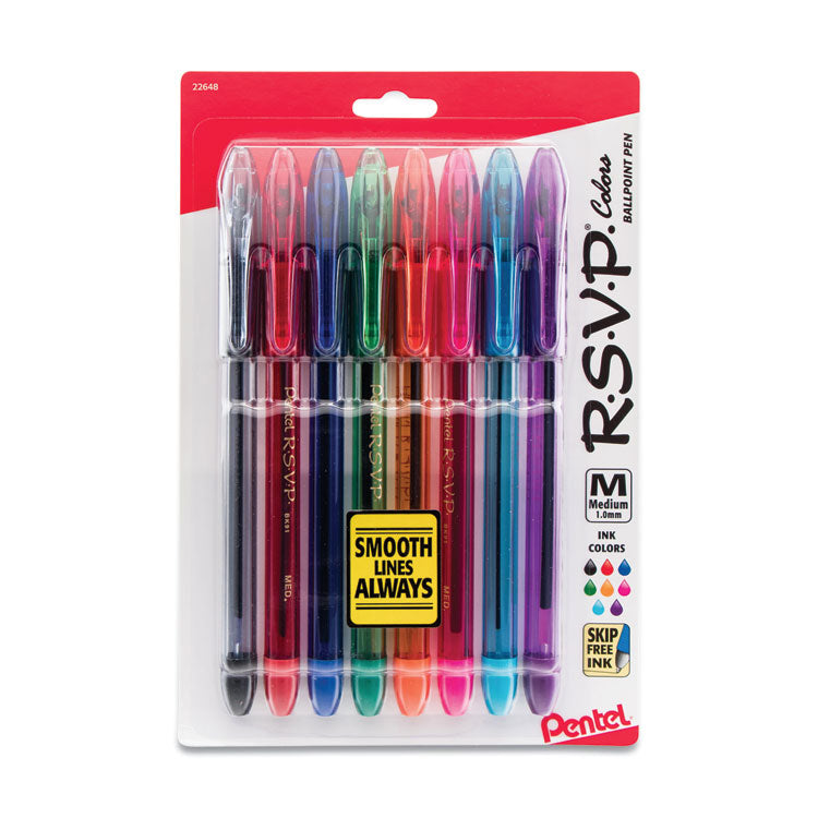 R.s.v.p. Ballpoint Pen, Stick, Medium 1 Mm, Assorted Ink And Barrel Colors, 8/pack