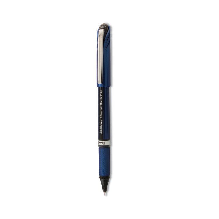 EnerGel NV Gel Pen, Stick, Fine 0.5 mm, Black Ink, Blue/Black Barrel, Dozen