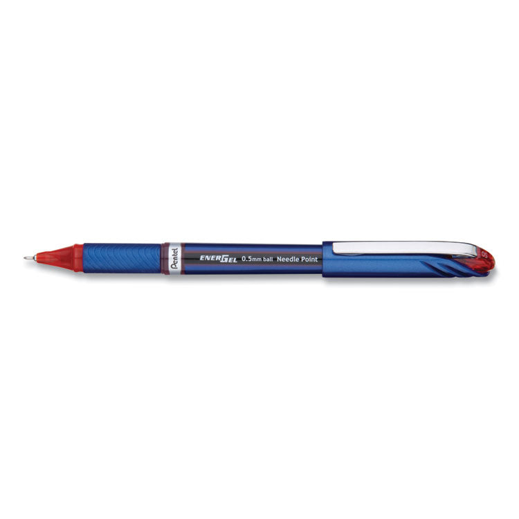 EnerGel NV Gel Pen, Stick, Fine 0.5 mm, Red Ink, Blue/Red Barrel, Dozen
