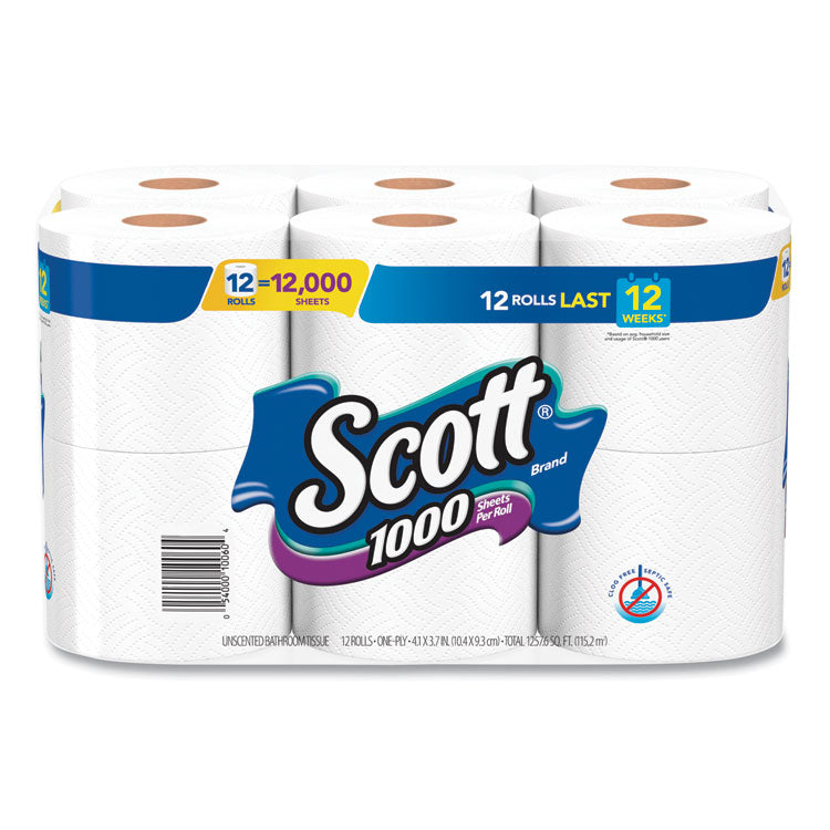 Toilet Paper, Septic Safe, 1-Ply, White, 1,000 Sheets/Roll, 12 Rolls/Pack, 4 Pack/Carton