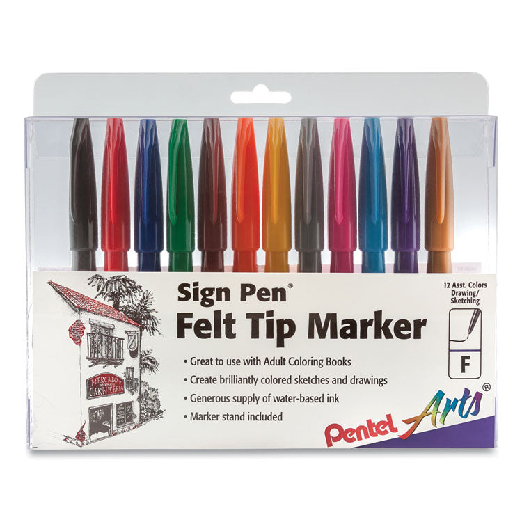 Sign Pen Fine Point Color Marker, Extra-Fine Bullet Tip, Assorted Colors, 12/set