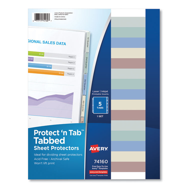 Protect 'n Tab Sheet Protectors, 5-Tabs, Heavy-Duty, Side: 3-Hole Punched, Top Load 8.5 x 11 Insert, Clear, 5/Set