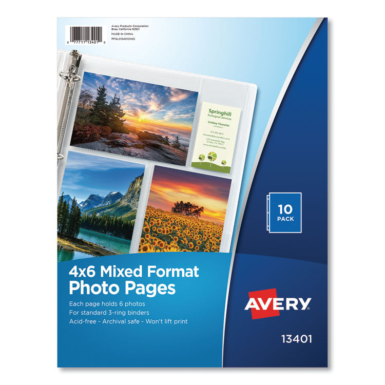 Photo Storage Pages For Six 4 X 6 Mixed Format Photos, 3-Hole Punched, 10/pack