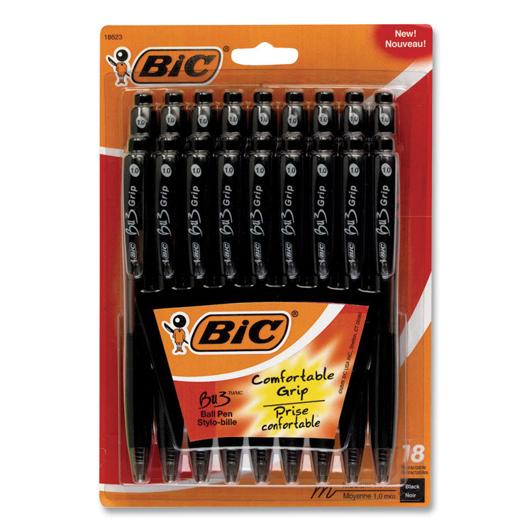 BU3 Ballpoint Pen, Retractable, Medium 1 mm, Black Ink, Smoke/Black Barrel, 18/Pack