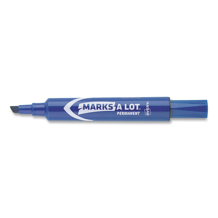 Marks A Lot Regular Desk-Style Permanent Marker, Broad Chisel Tip, Blue, Dozen (7886)
