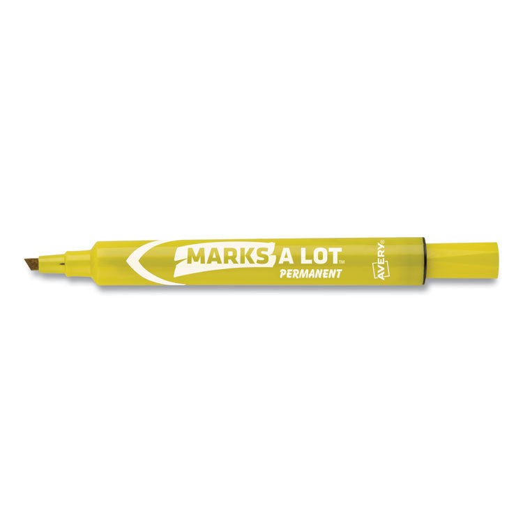 Marks A Lot Large Desk-Style Permanent Marker, Broad Chisel Tip, Yellow, Dozen (8882)