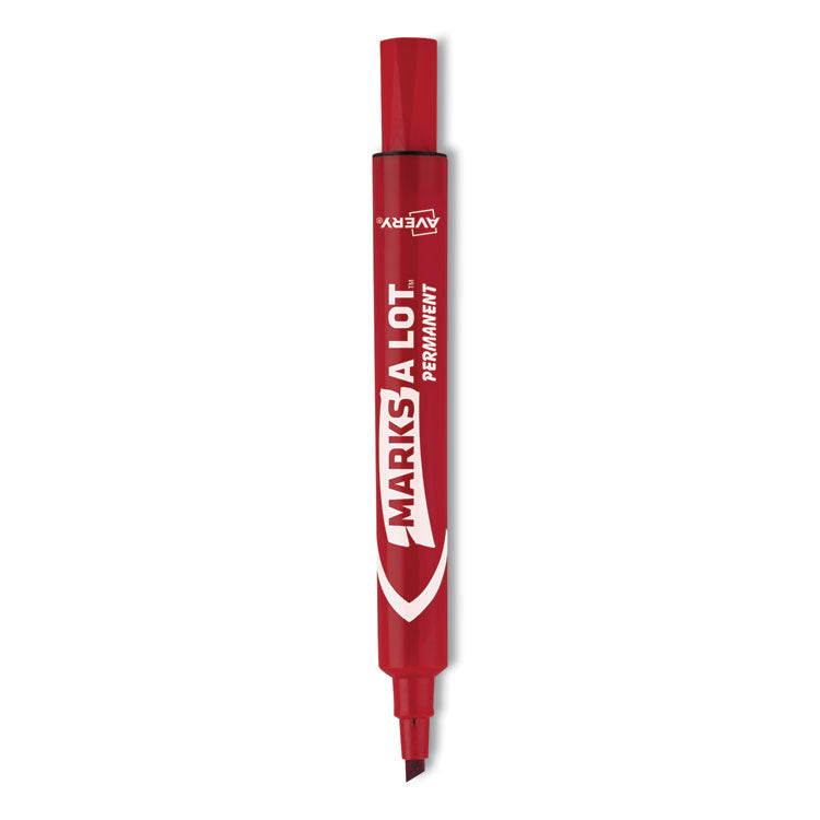 Marks A Lot Regular Desk-Style Permanent Marker, Broad Chisel Tip, Red, Dozen (7887)