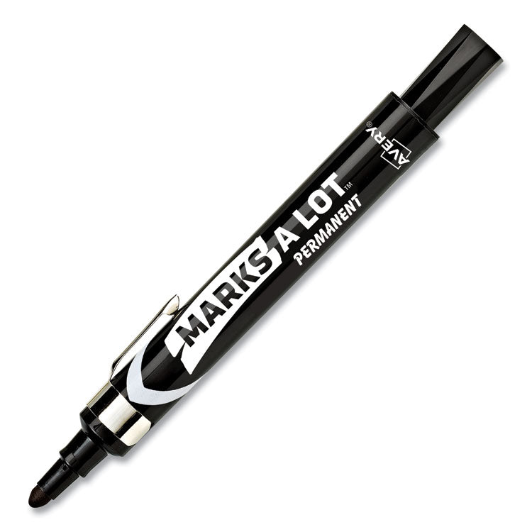 Marks A Lot Large Desk-Style Permanent Marker With Metal Pocket Clip, Broad Bullet Tip, Black, Dozen (24878)