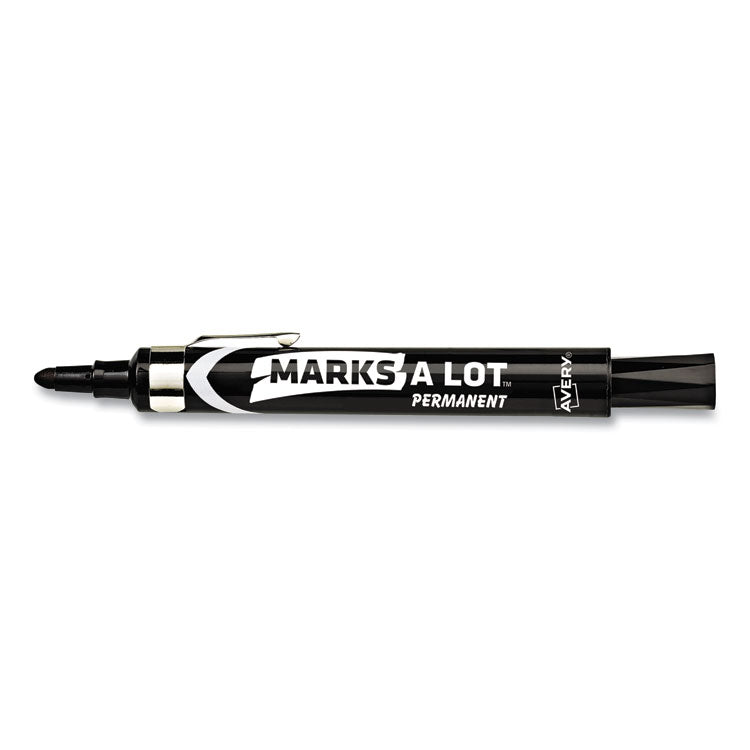 Marks A Lot Large Desk-Style Permanent Marker With Metal Pocket Clip, Broad Bullet Tip, Black, Dozen (24878)