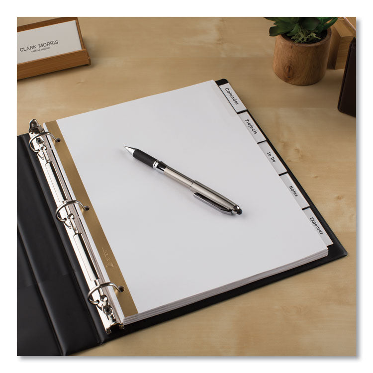 Insertable Big Tab Dividers, 5-Tab, Double-Sided Gold Edge Reinforcing, 11 x 8.5, White, Clear Tabs, 1 Set