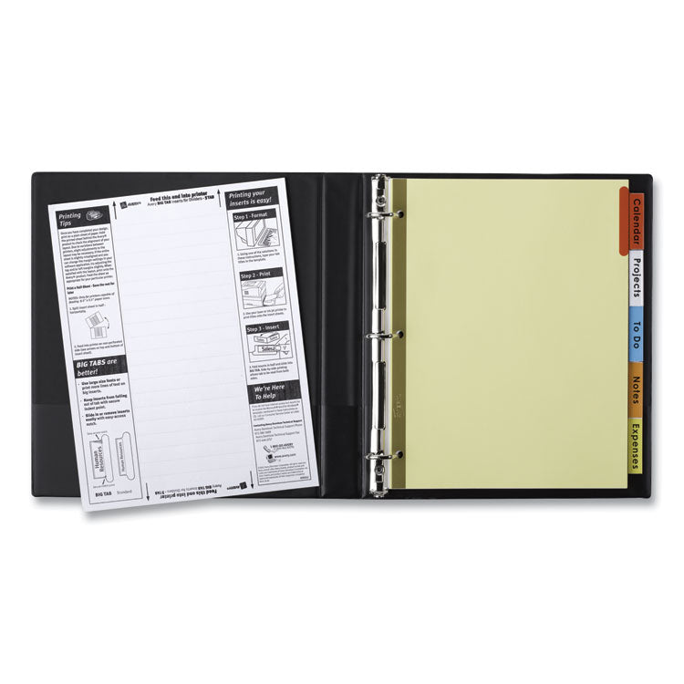 Insertable Big Tab Dividers, 5-Tab, Double-Sided Gold Edge Reinforcing, 11 x 8.5, Buff, Assorted Tabs, 1 Set