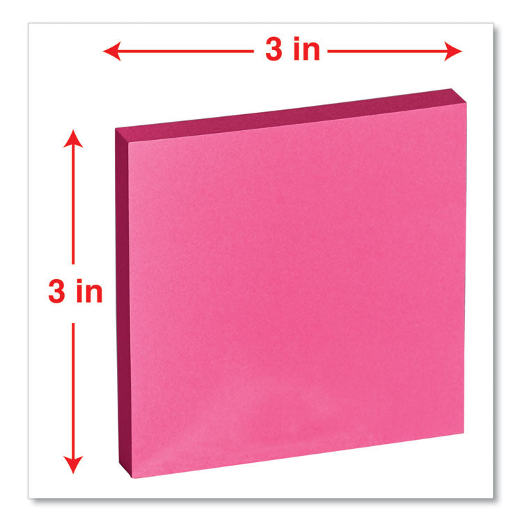 Self-Stick Note Pads, 3" x 3", Assorted Neon Colors, 100 Sheets/Pad, 12 Pads/Pack