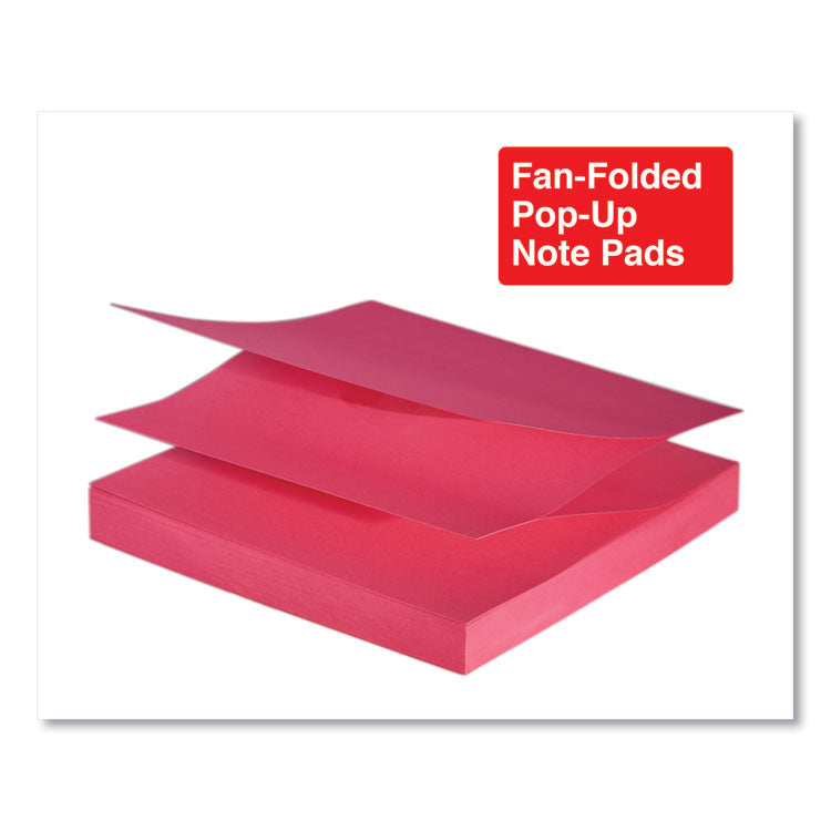 Fan-Folded Self-Stick Pop-Up Note Pads, 3" x 3", Assorted Bright Colors, 100 Sheets/Pad, 12 Pads/Pack