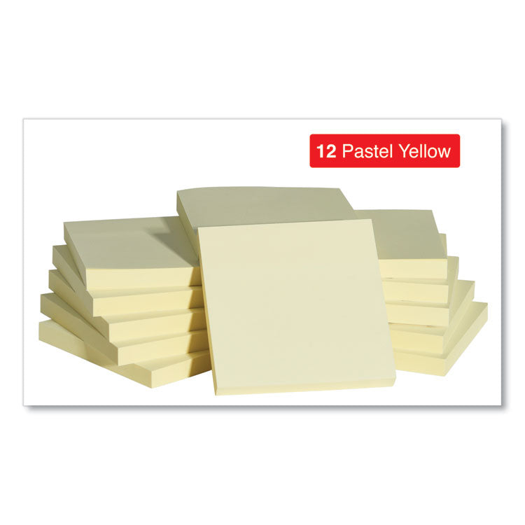 Self-Stick Note Pads, 3" x 3", Yellow, 100 Sheets/Pad, 12 Pads/Pack