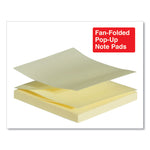Fan-Folded Self-Stick Pop-Up Note Pads, 3" x 3", Yellow, 100 Sheets/Pad, 12 Pads/Pack