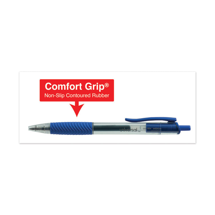 Comfort Grip Gel Pen, Retractable, Medium 0.7 mm, Blue Ink, Clear/Blue Barrel, Dozen