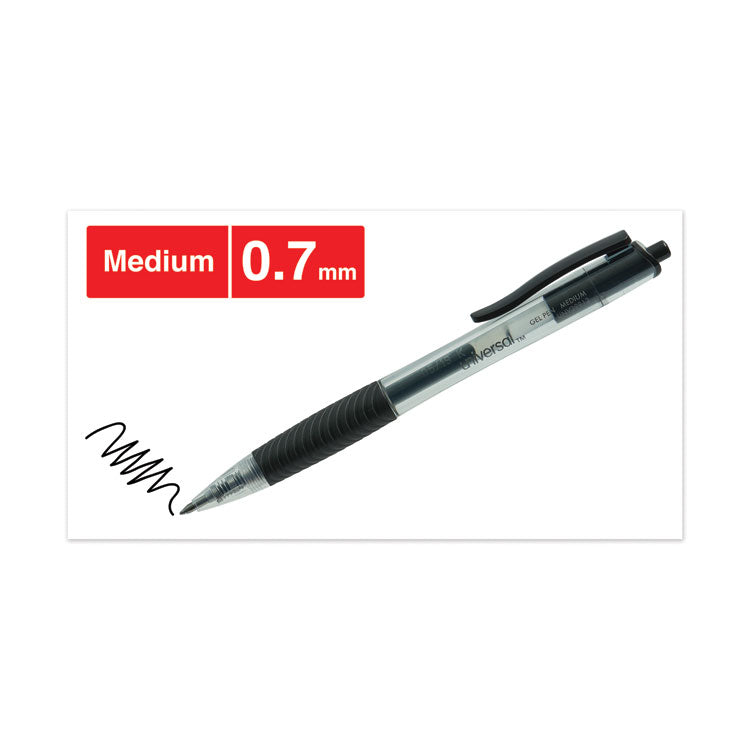 Comfort Grip Gel Pen, Retractable, Medium 0.7 mm, Black Ink, Clear/Black Barrel, Dozen