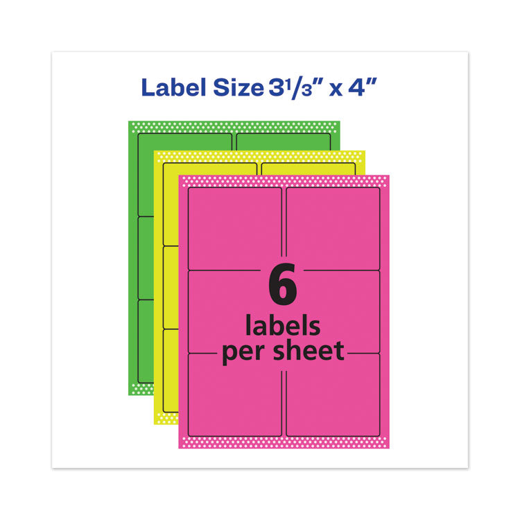 High-Vis Removable Laser/Inkjet ID Labels w/ Sure Feed, 3.33 x 4, Neon, 72/PK