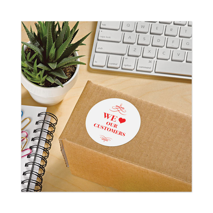 Permanent Laser Print-To-The-Edge Id Labels W/surefeed, 2 1/2"dia, White, 300/pk