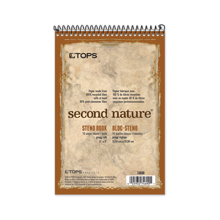 Second Nature Recycled Notepads, Gregg Rule, Brown Cover, 70 White 6 X 9 Sheets