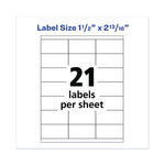 Copier Mailing Labels, Copiers, 1.5 X 2.81, White, 21/sheet, 100 Sheets/box