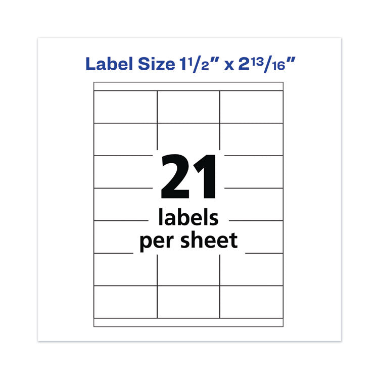 Copier Mailing Labels, Copiers, 1.5 X 2.81, White, 21/sheet, 100 Sheets/box