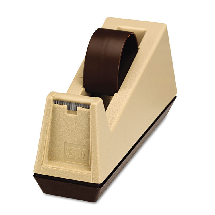 Heavy-Duty Weighted Desktop Tape Dispenser, 3" Core, Plastic, Putty/brown