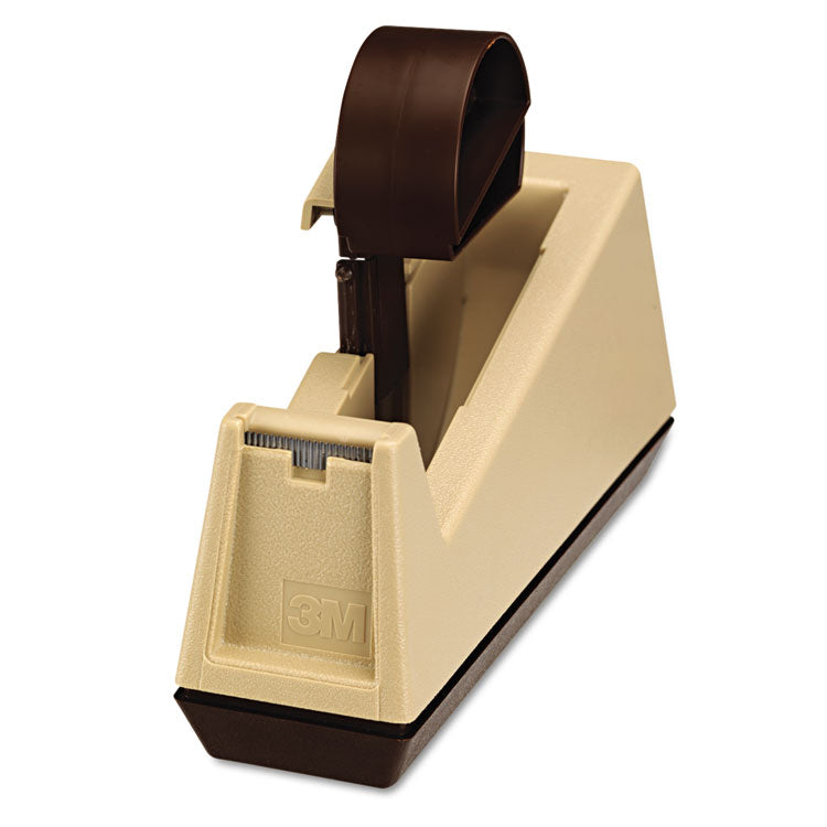 Heavy-Duty Weighted Desktop Tape Dispenser, 3" Core, Plastic, Putty/brown