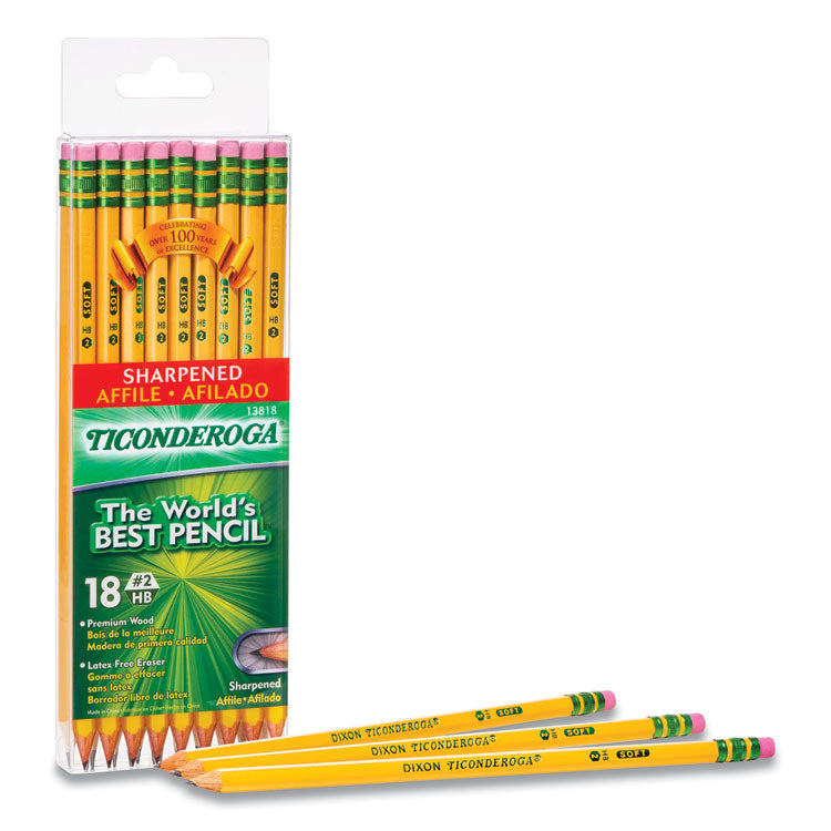 PRE-SHARPENED PENCIL, HB (#2), BLACK LEAD, YELLOW BARREL, 18/PACK
