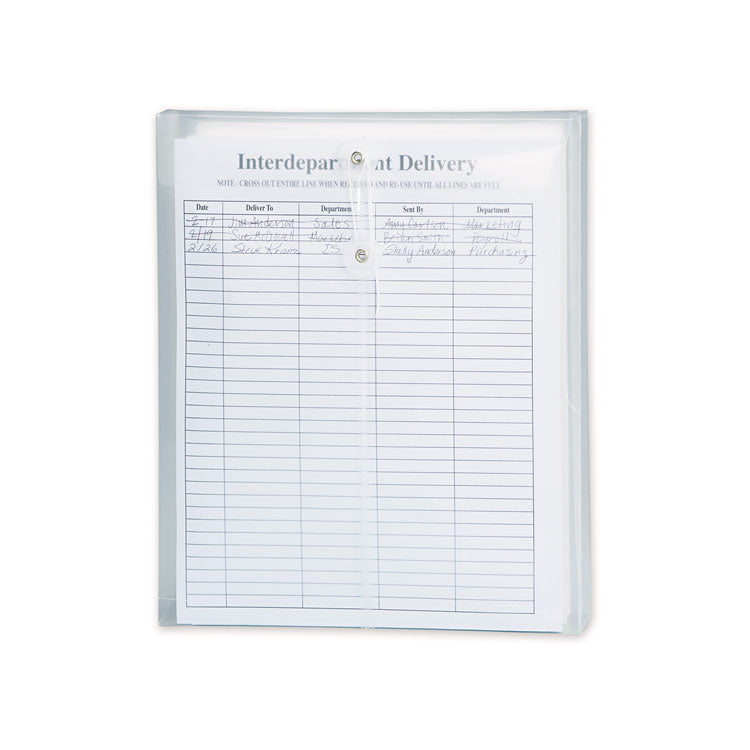 Poly String and Button Interoffice Envelopes, Open-End (Vertical), 9.75 x 11.63, Clear, 5/Pack