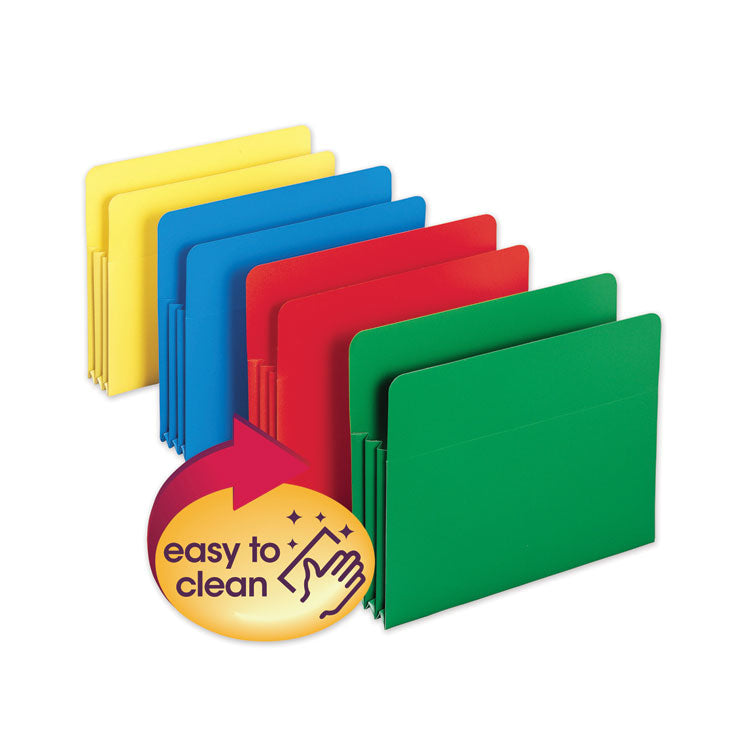 Poly Drop Front File Pockets, 3.5" Expansion, Letter Size, Assorted Colors, 4/Box