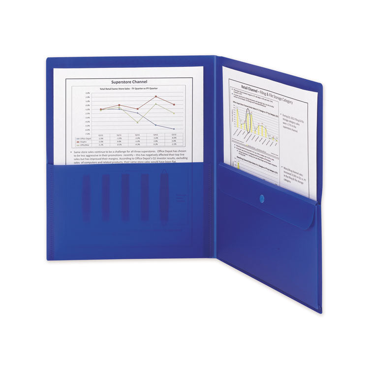 Poly Two-Pocket Folder With Security Pocket, 11 X 8 1/2, Blue, 5/pack