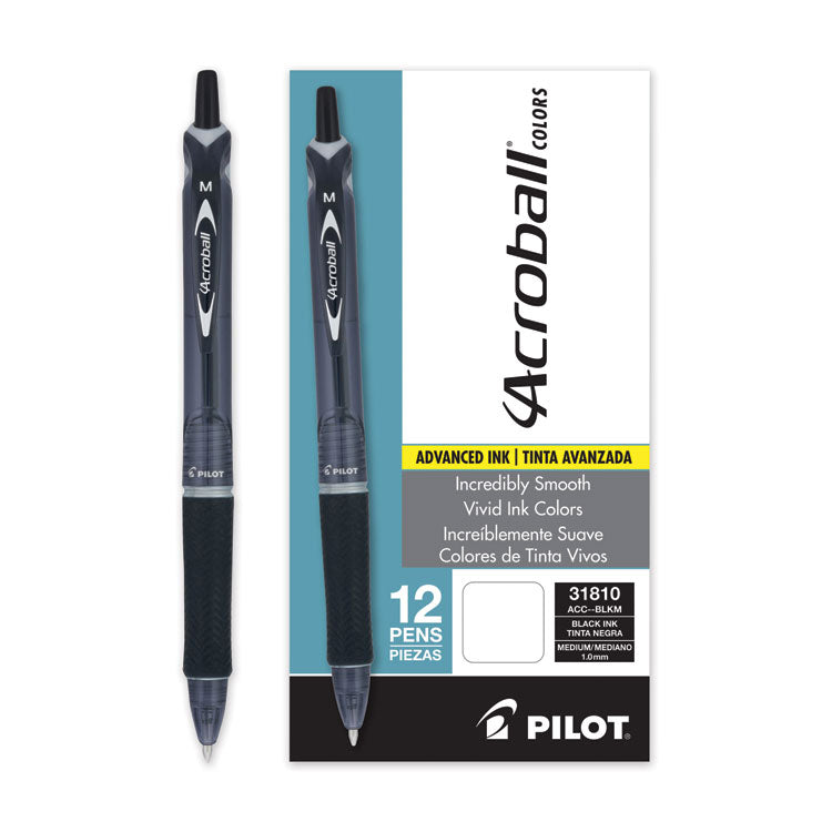 Acroball Colors Advanced Ink Hybrid Gel Pen, Retractable, Medium 1 mm, Black Ink, Smoke/Black Barrel, Dozen