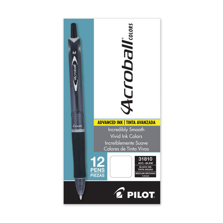 Acroball Colors Advanced Ink Hybrid Gel Pen, Retractable, Medium 1 mm, Black Ink, Smoke/Black Barrel, Dozen