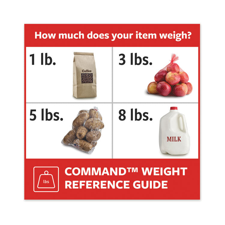 General Purpose Hooks, Small, Plastic, White, 1 lb Capacity, 6 Hooks and 12 Strips/Pack