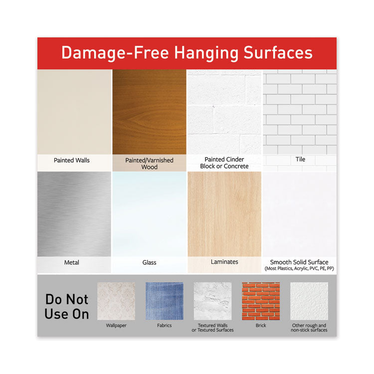 General Purpose Hooks, Small, Plastic, White, 1 lb Capacity, 6 Hooks and 12 Strips/Pack