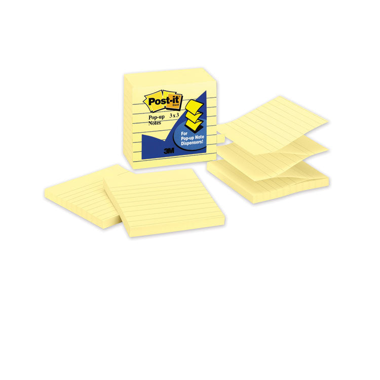 Original Canary Yellow Pop-up Refill, Note Ruled, 3" x 3", Canary Yellow, 100 Sheets/Pad, 6 Pads/Pack