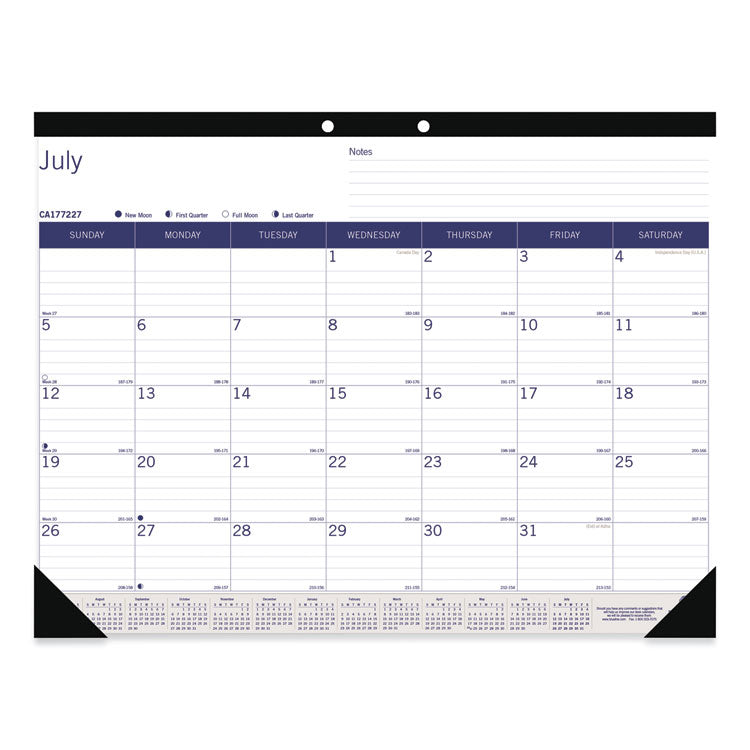 DuraGlobe Academic Desk Pad Calendar, 22 x 17, White/Blue/Gray Sheets, Black Headband, 13-Month: July 2025 to July 2026