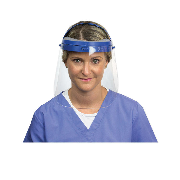 Fully Assembled Full Length Face Shield with Head Gear, 16.5 x 10.25 x 11, Clear/Blue, 16/Carton