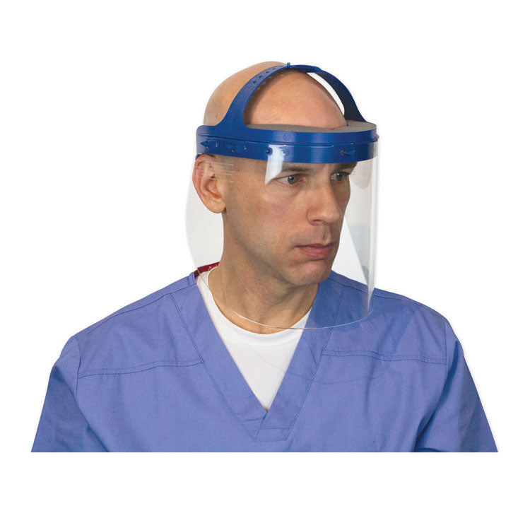 Fully Assembled Full Length Face Shield with Head Gear, 16.5 x 10.25 x 11, Clear/Blue, 16/Carton