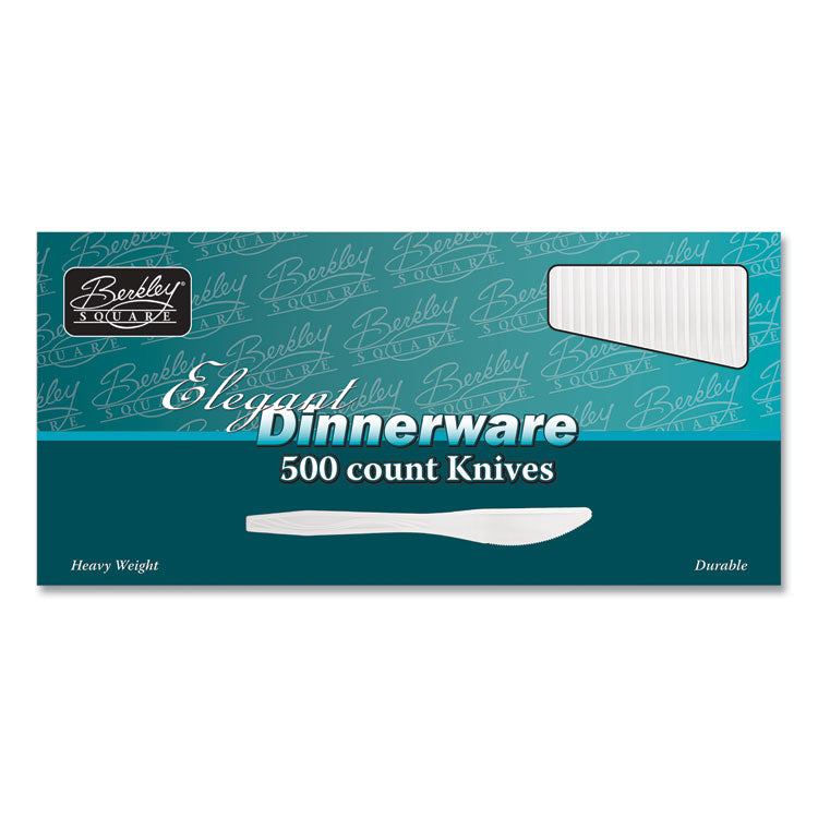 Elegant Dinnerware Heavyweight Cutlery, Knife, Plastic, White, 500/Box