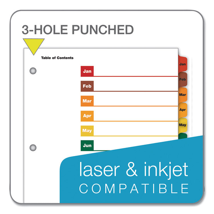 OneStep Printable Table of Contents and Dividers, 12-Tab, Jan. to Dec., 11 x 8.5, White, Assorted Tabs, 1 Set