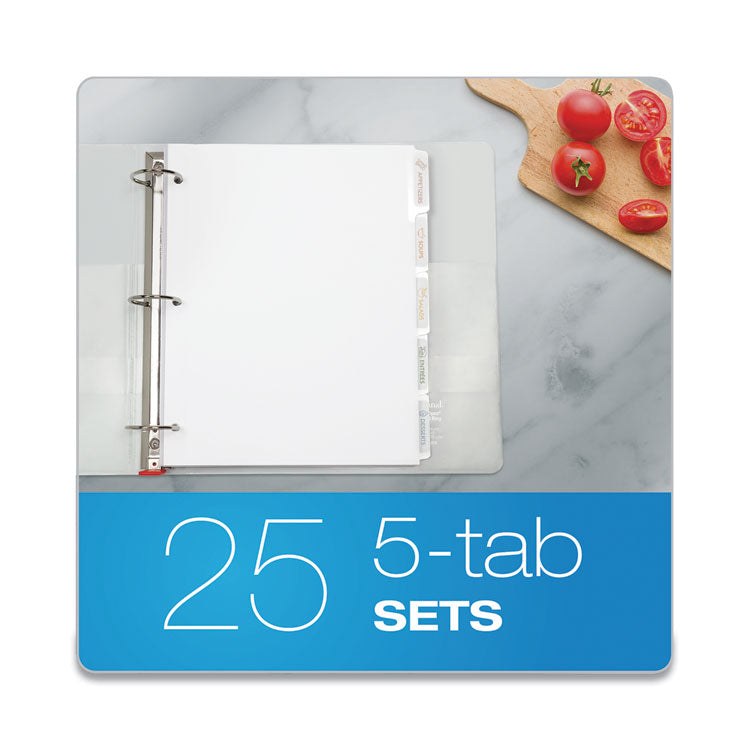 Custom Label Tab Dividers With Self-Adhesive Tab Labels, 5-Tab, 11 X 8.5, White, 25 Sets