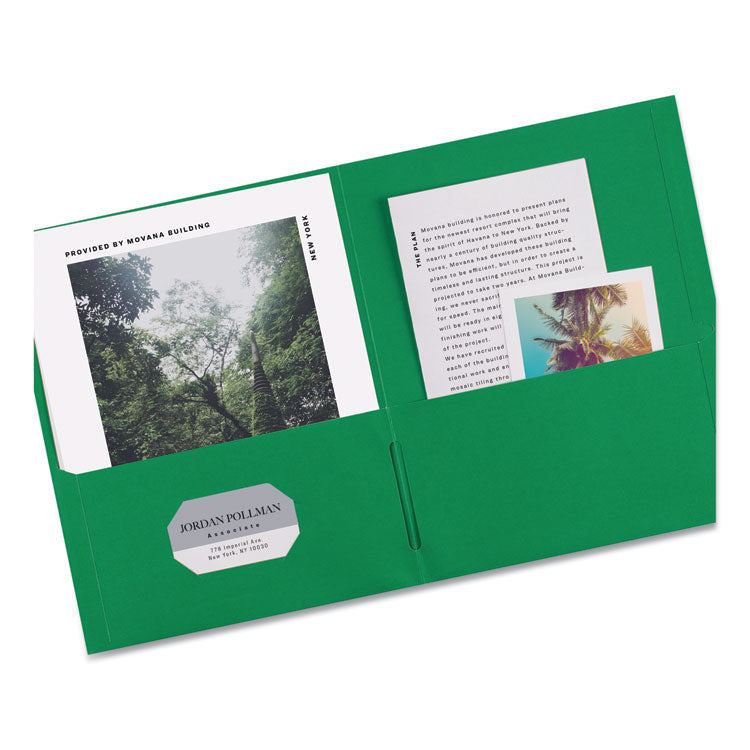 Two-Pocket Folder, 40-Sheet Capacity, 11 X 8.5, Green, 25/box